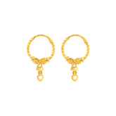22K Gold Hoop Earrings with Heart Charms